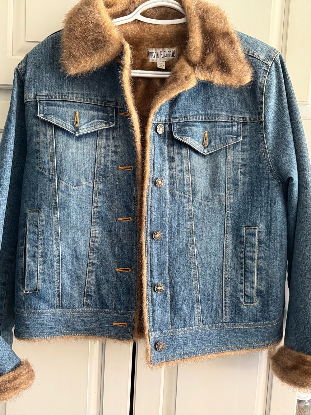 Ladies  Denim Jacket with Brown  Faux Fur Trim and lining.